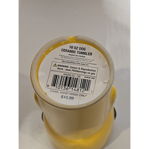 Dog Yellow Ceramic Tumbler With Lid 16 Oz. New In Box (102) - Picture 4 of 4